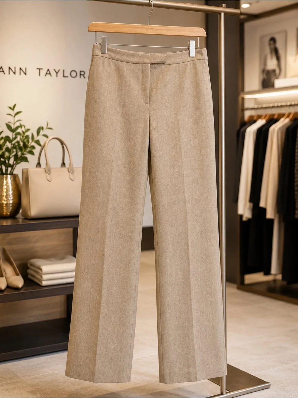 Ann Taylor Stretch Wool Blend Tan Beige Straight Leg Dress Pants Size 10 - Picture 1 of 9